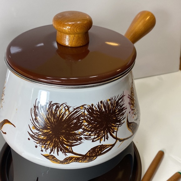 Fondue - porcelain/enamel Delicate Flower Fun Retro Set - Picture 3 of 7